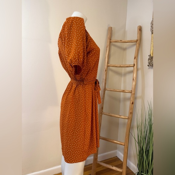 Monteau Sz Medium Button polka dot Midi Dress Boho burnt orange/brown rust - Picture 6 of 6